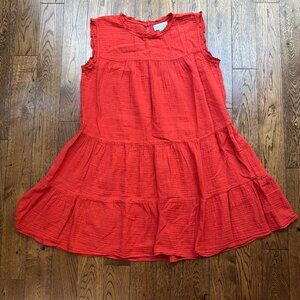 Velvet by Graham & Spencer Susie Cotton Gauze Tiered Dress Rust Red Size Medium
